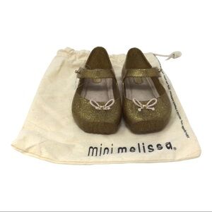 Mini Melissa Mary Jane Gold Sparkle Glitter Ballet Shoes